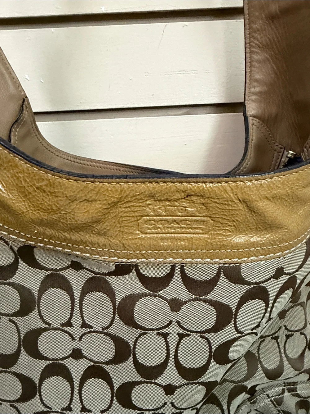 Coach Signature Canvas Hobo with Brown and Mustard Leather Trim